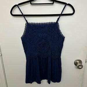 Francesca’s Navy Embroidered Tank Top, Size L